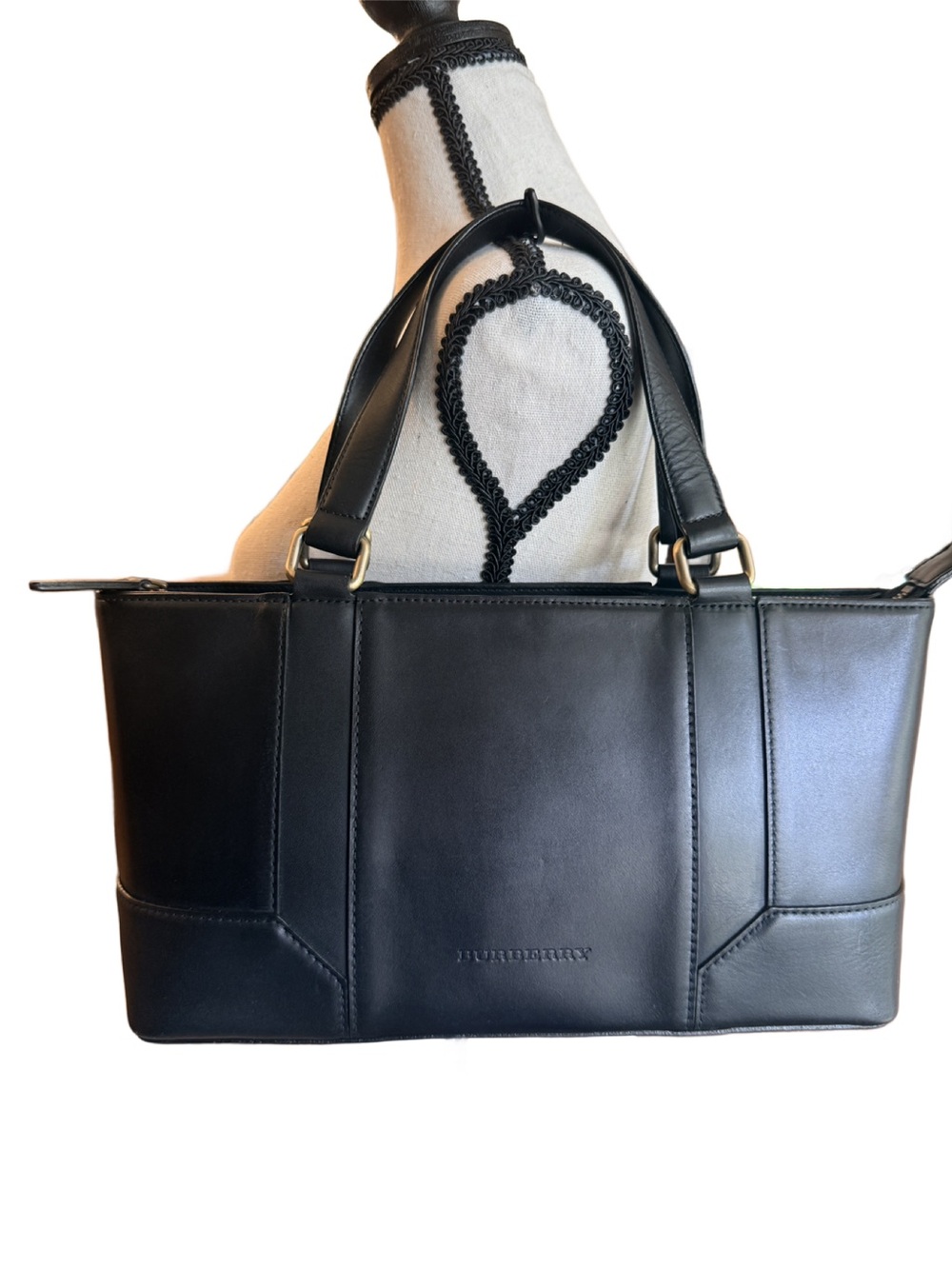 Burberry Black Leather Nova Check Tote Bag - Picture 2 of 13